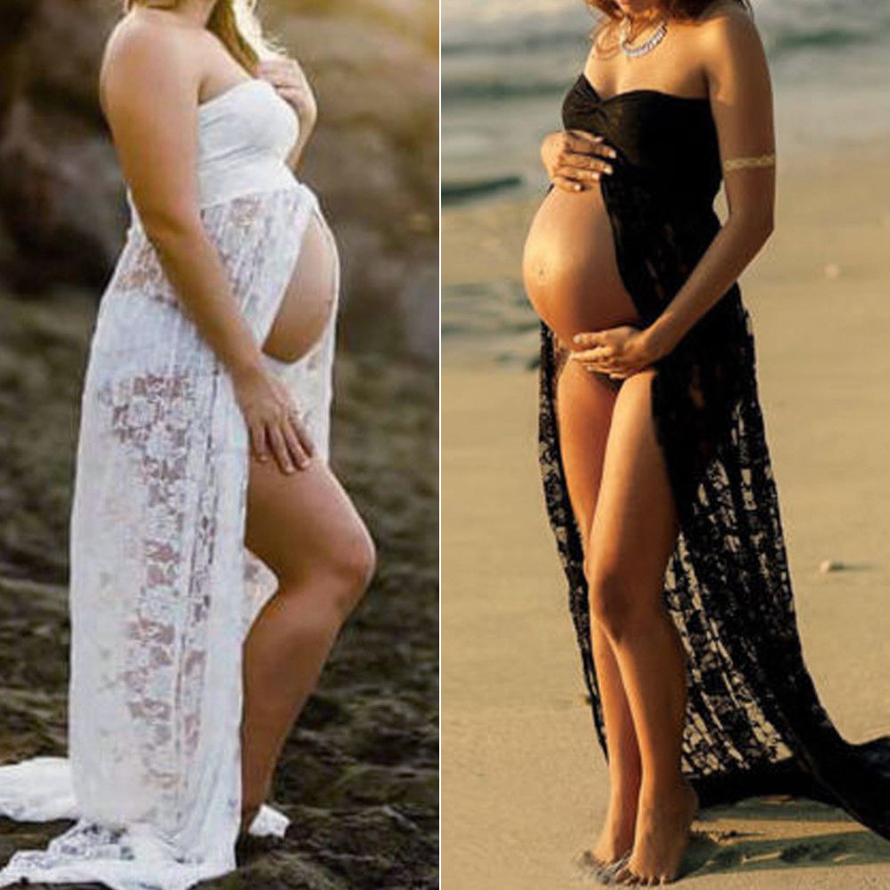 Photography Props Sexy Maternity Dress Sleeveless Strapless Lace Maxi Gown Pregnant Dresses for Photo Shoot Summer Dress