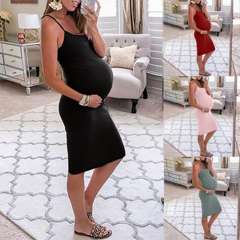 2020 New Women's Maternity dresses Spaghetti Strap Tank Dress Black Sleeveless pregnancy dress Casual pregnant women dress S-2XL