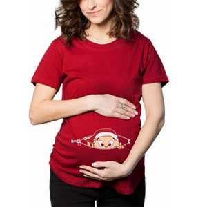 Chivry Maternity T Shirt Women Summer Casual Cute Cartoon Baby Print O-neck Short Sleeve Pregnancy Mama Shirts Pregnant Tops