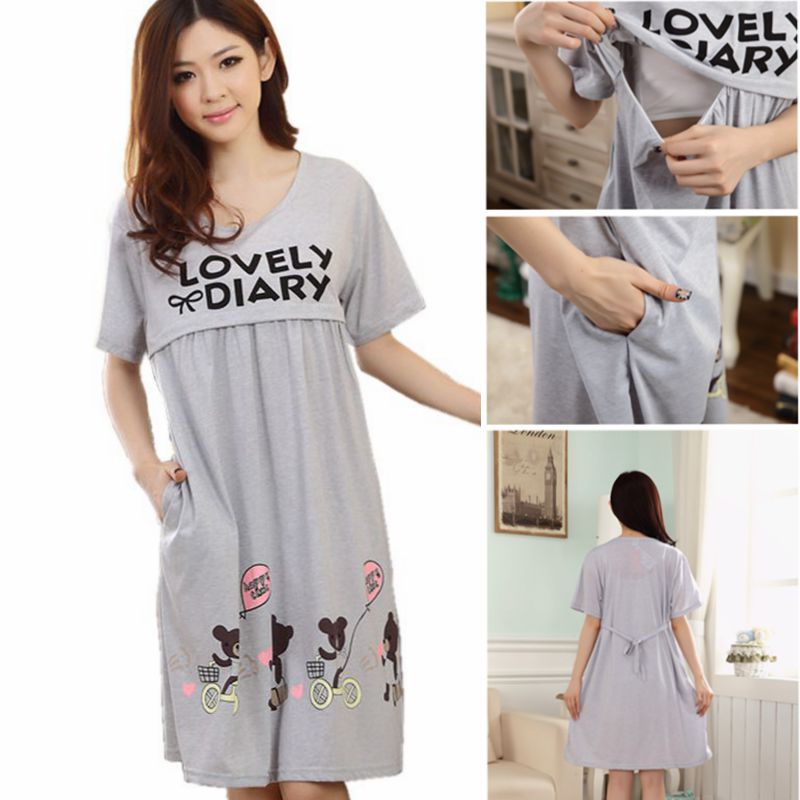 Maternity Clothing New Character Short Knee-length Cotton Casual Clothes for Pregnant Women Breastfeeding Dress Nursing Clothes